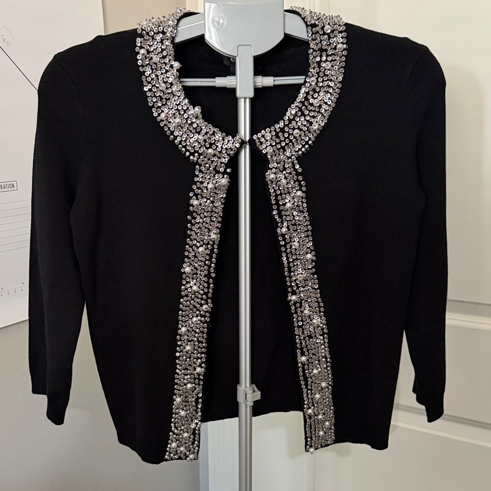 EVIE Black Cardigan with jeweled Silver Accents